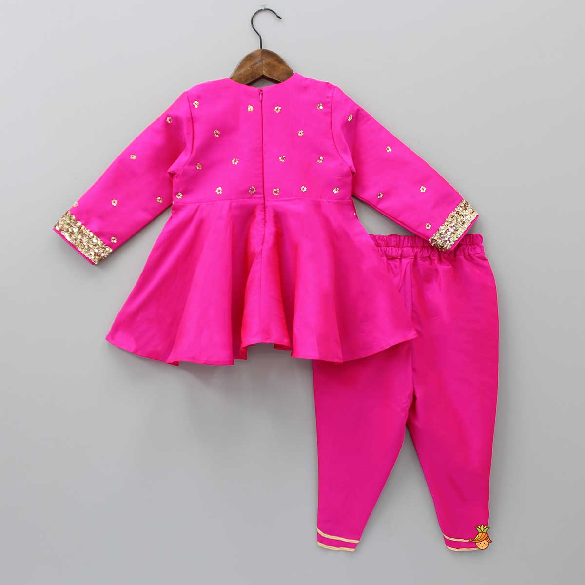 Heavy Embroidered Neckline Pink Kurti And Dhoti With Dupatta