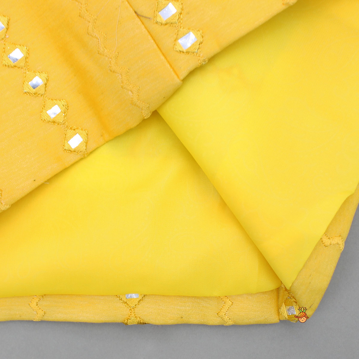 Pre Order: Faux Mirror Work Front Placket Yellow Kurta With Pocket Detail Jacket And Pyjama