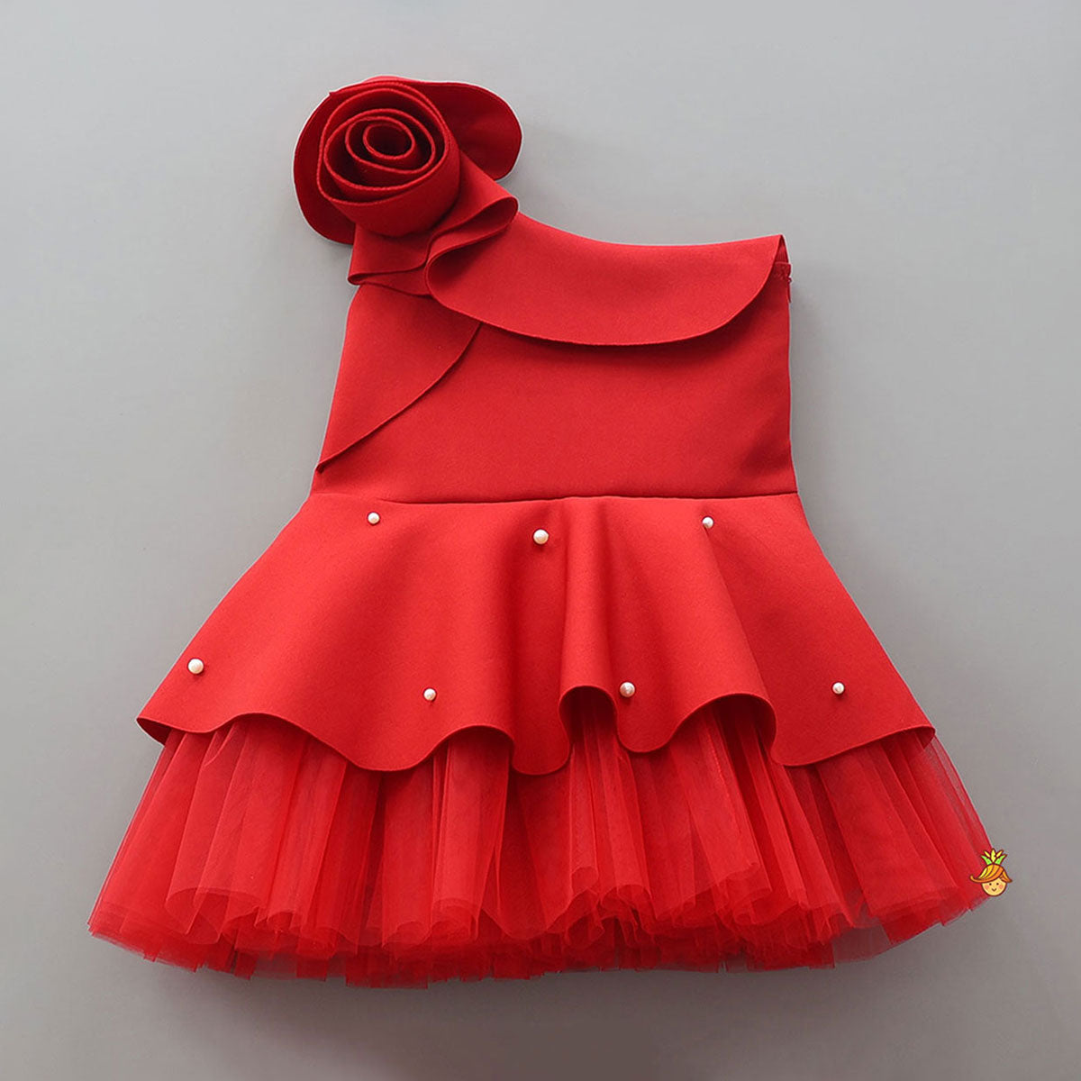 Rose Embellished Frilly Scuba Dress