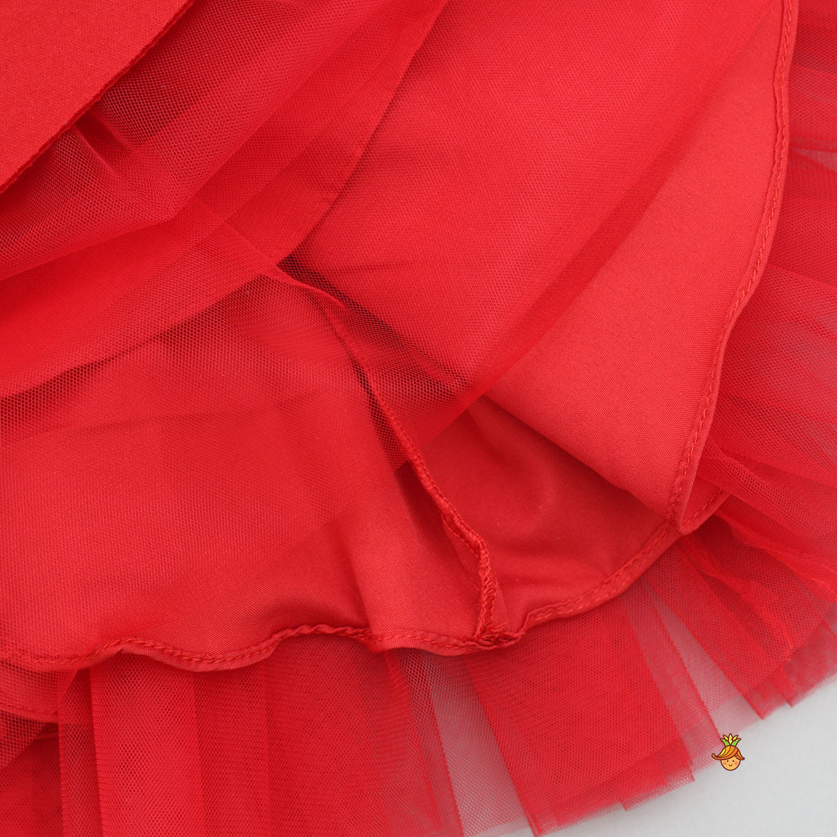 Pre Order: Rose Embellished Frilly Red Scuba Dress