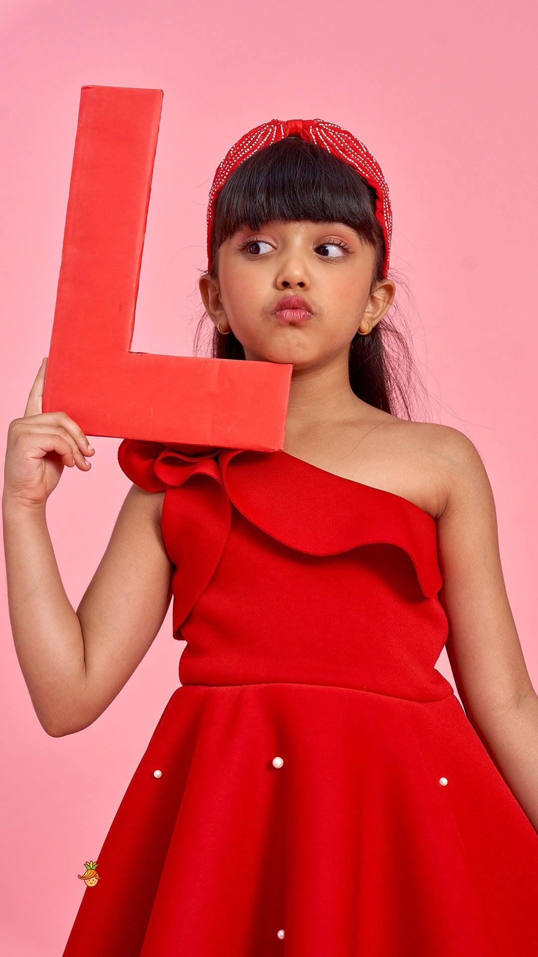 Pre Order: Rose Embellished Frilly Red Scuba Dress