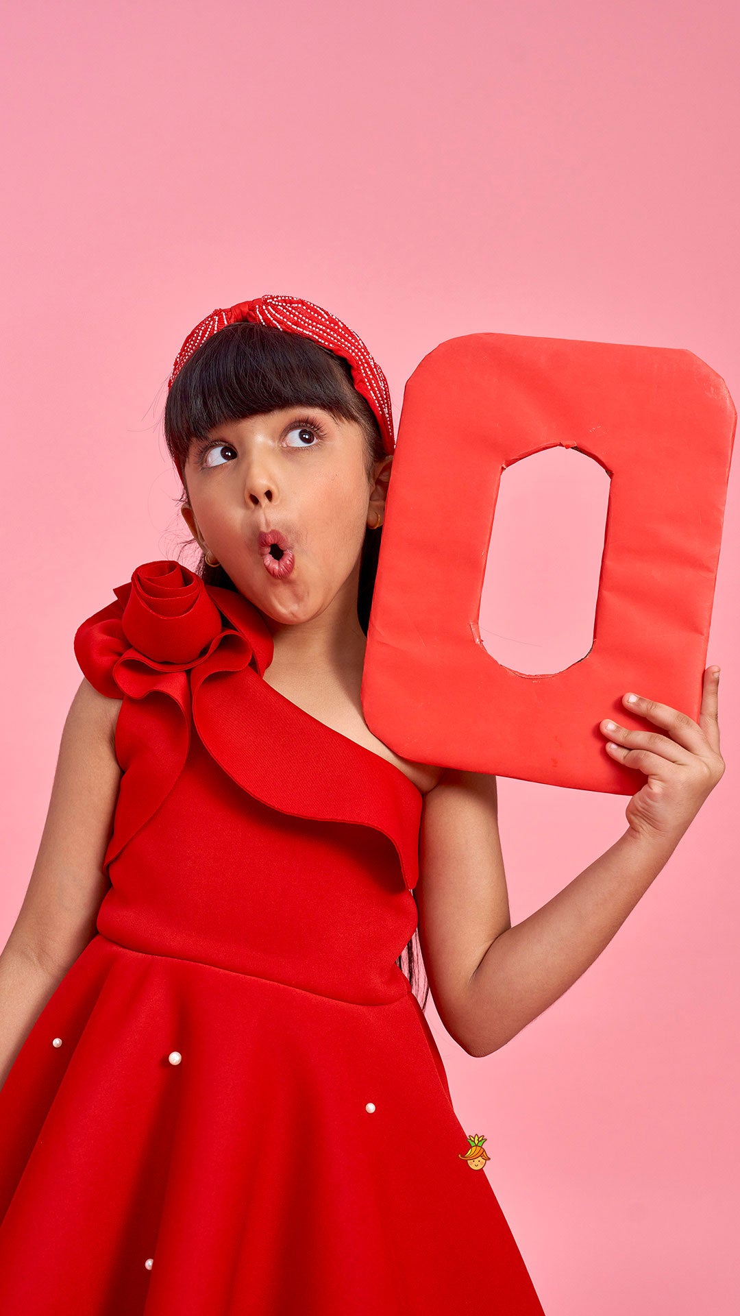Pre Order: Rose Embellished Frilly Red Scuba Dress