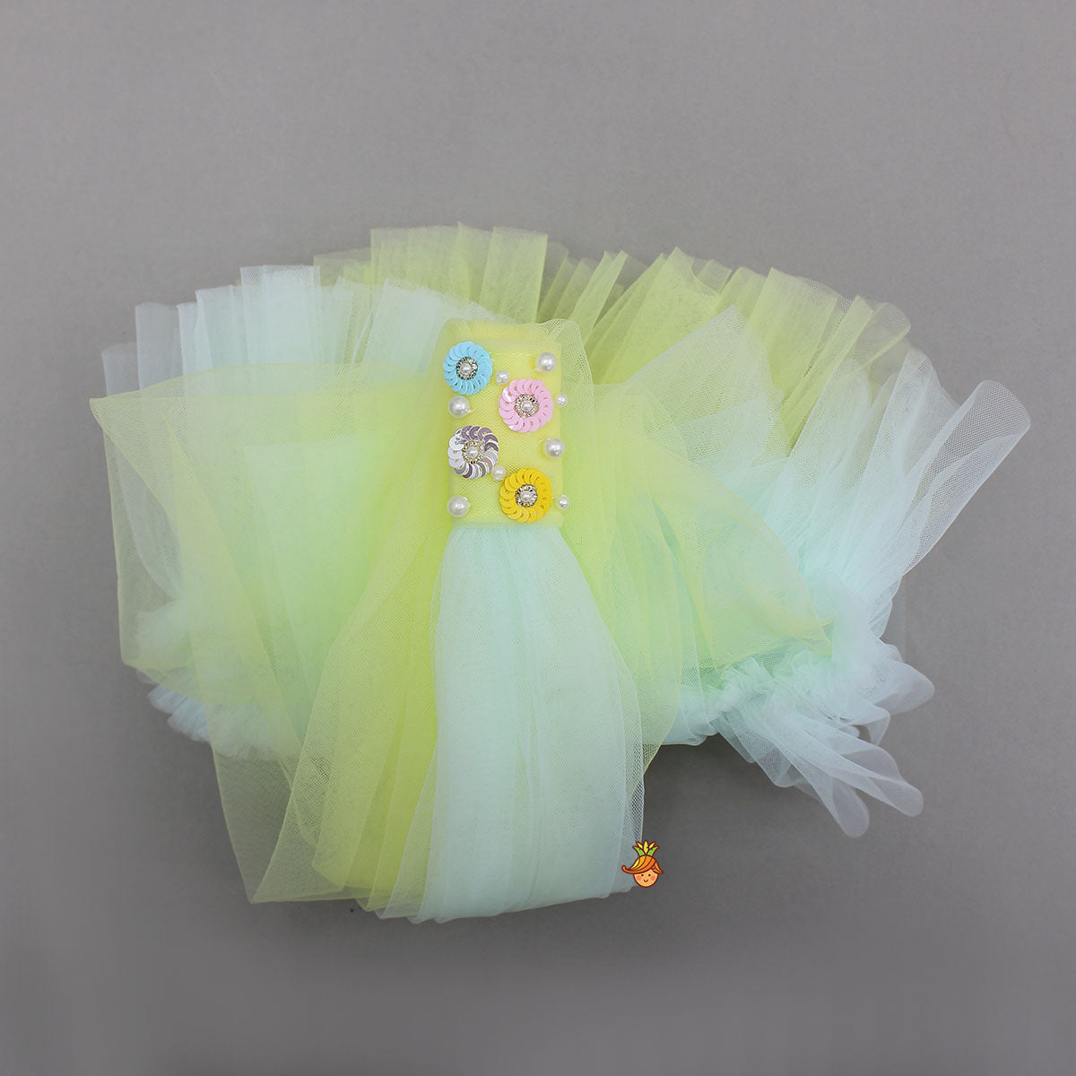 Pre Order: Spaghetti Straps Beige Top And Net Embroidered Lehenga With Dual Tone Stylish Dupatta