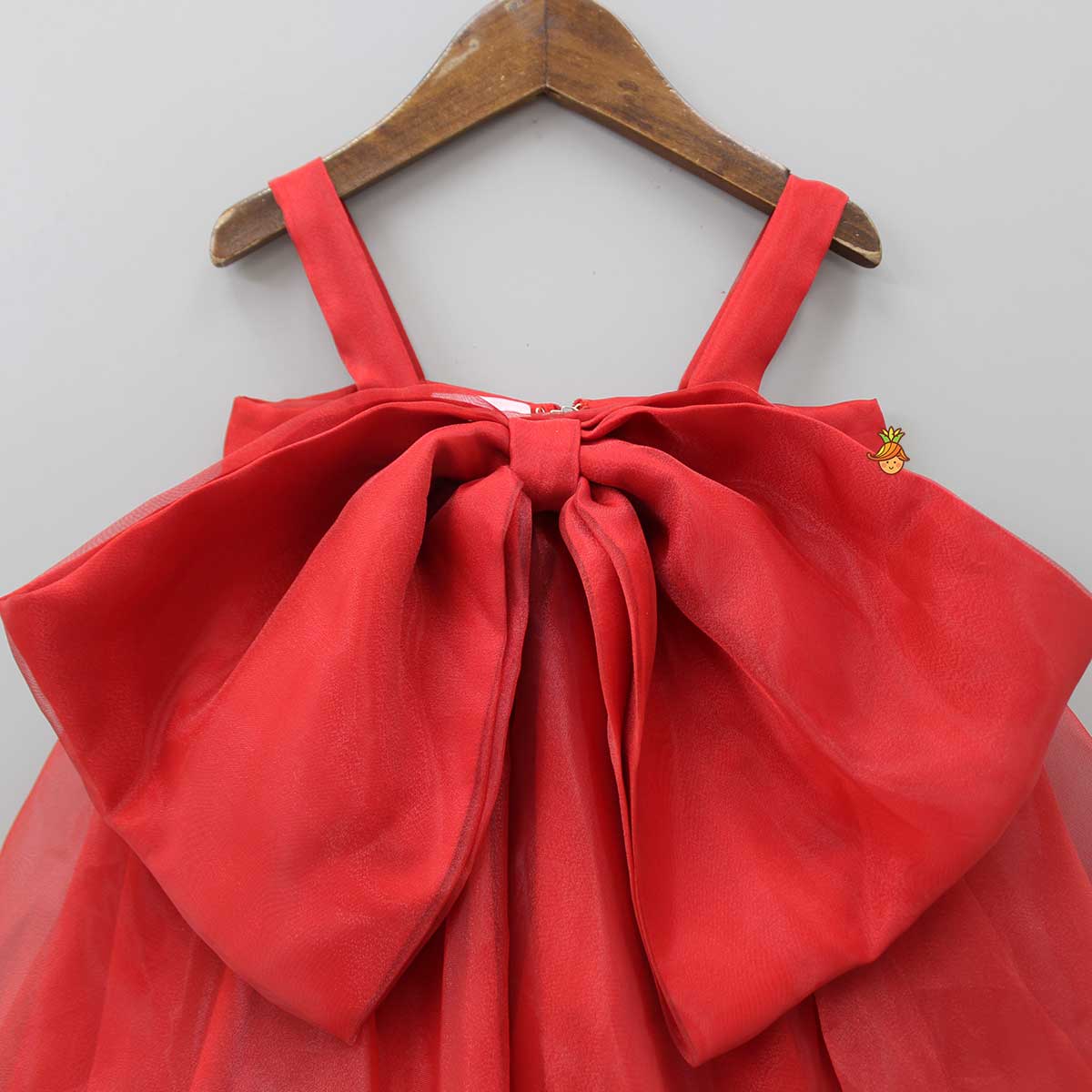 Pre Order: Oversized Bow Organza Red Strappy Dress
