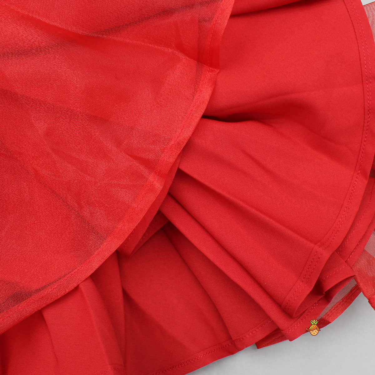 Pre Order: Oversized Bow Organza Red Strappy Dress