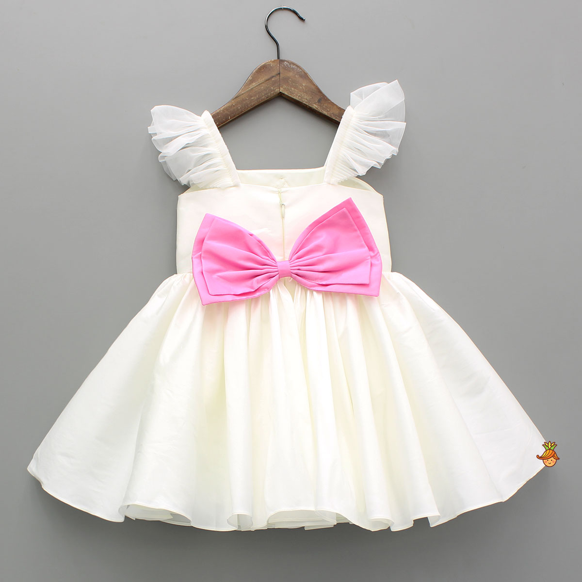 Pre Order: Off White Candies Embroidered Dress With Contrasting Pink Hair Clip