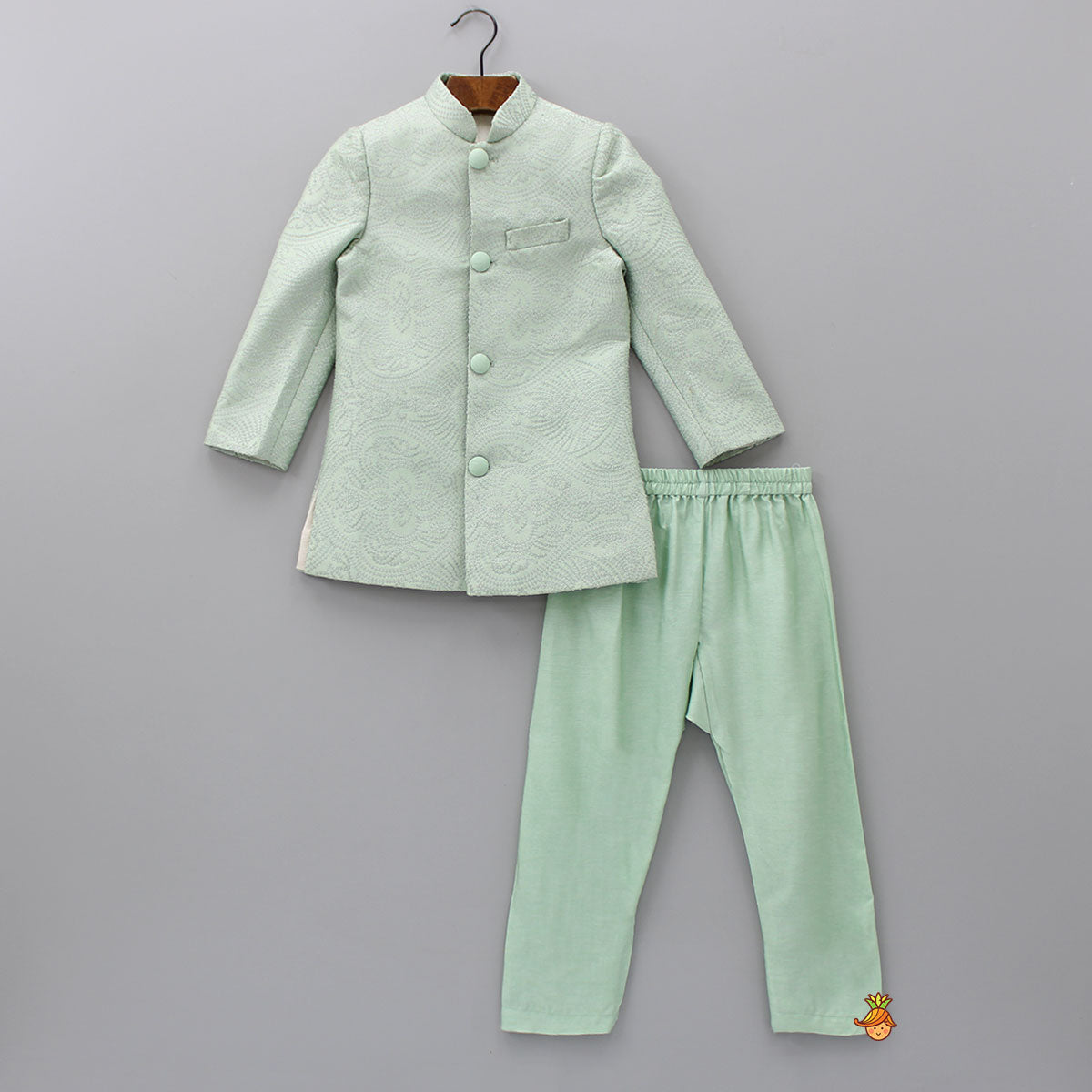 Pre Order: Sequins Embroidered Green Silk Sherwani And Pyjama