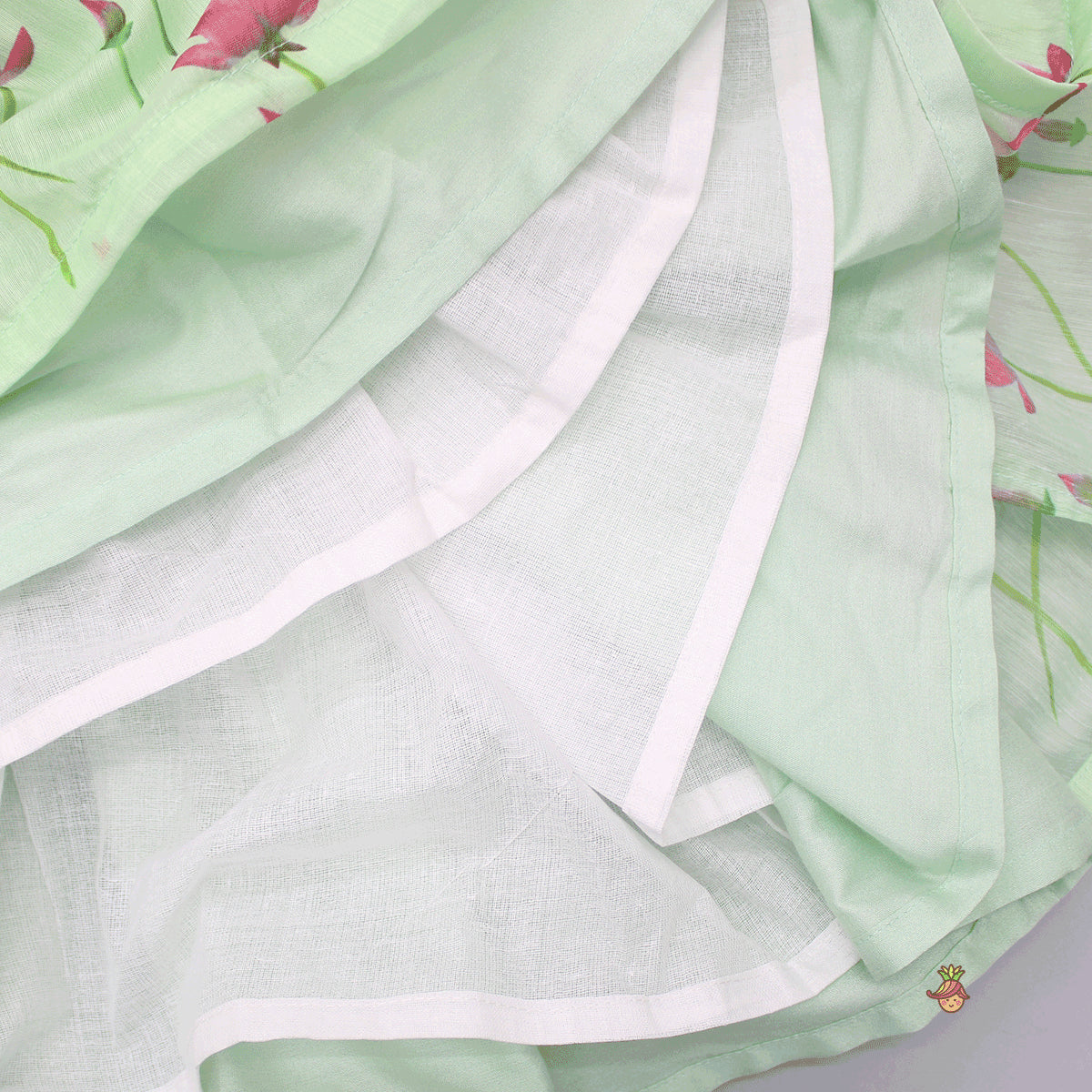Floral Printed Green Dress With Contrasting Back Bow