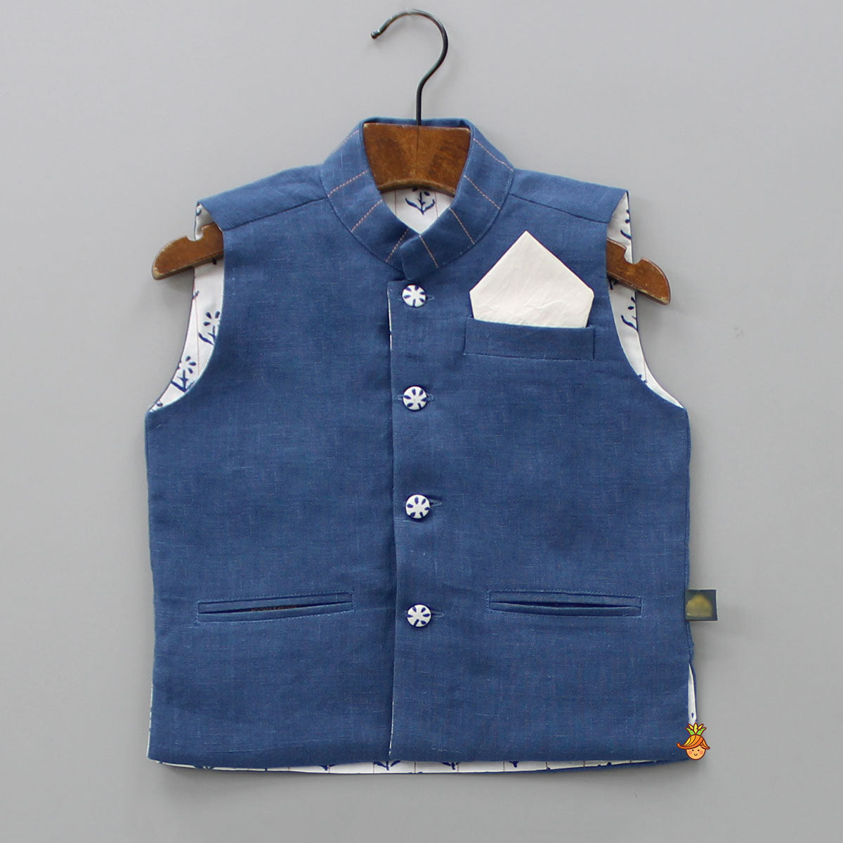 Pocket Square Front Open Blue Jacket