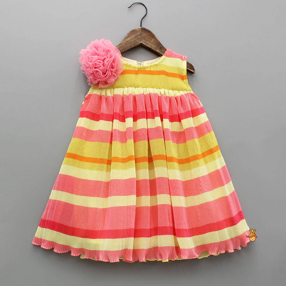 Pleated Crush Silk Multicolour Sleeveless Dress