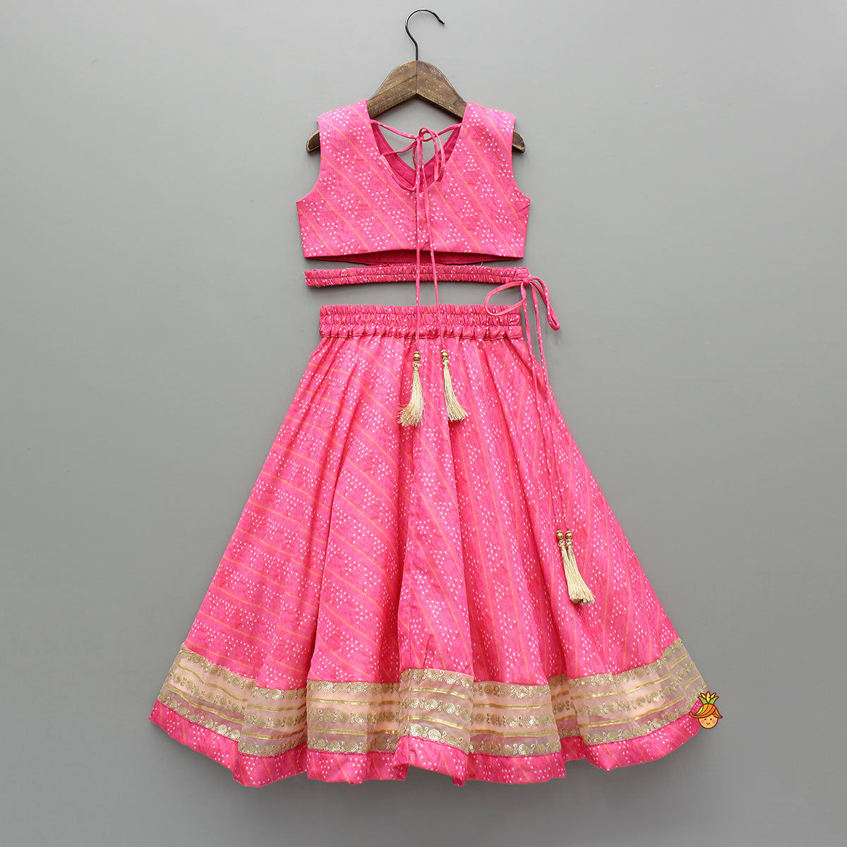 Pre Order: Elegant Pink Top And Fringes Tassels Detail Lehenga With Matching Dupatta