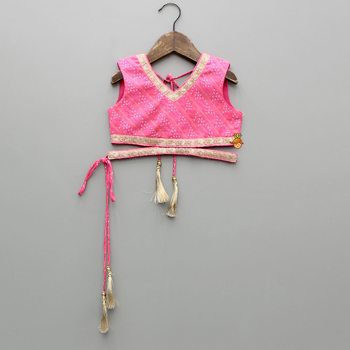 Pre Order: Elegant Pink Top And Fringes Tassels Detail Lehenga With Matching Dupatta