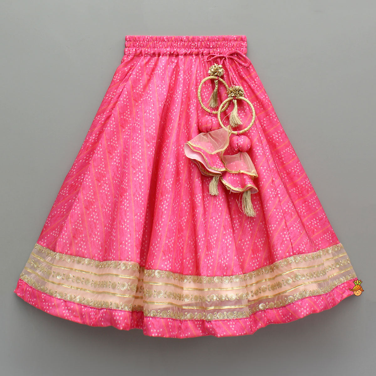 Pre Order: Elegant Pink Top And Fringes Tassels Detail Lehenga With Matching Dupatta