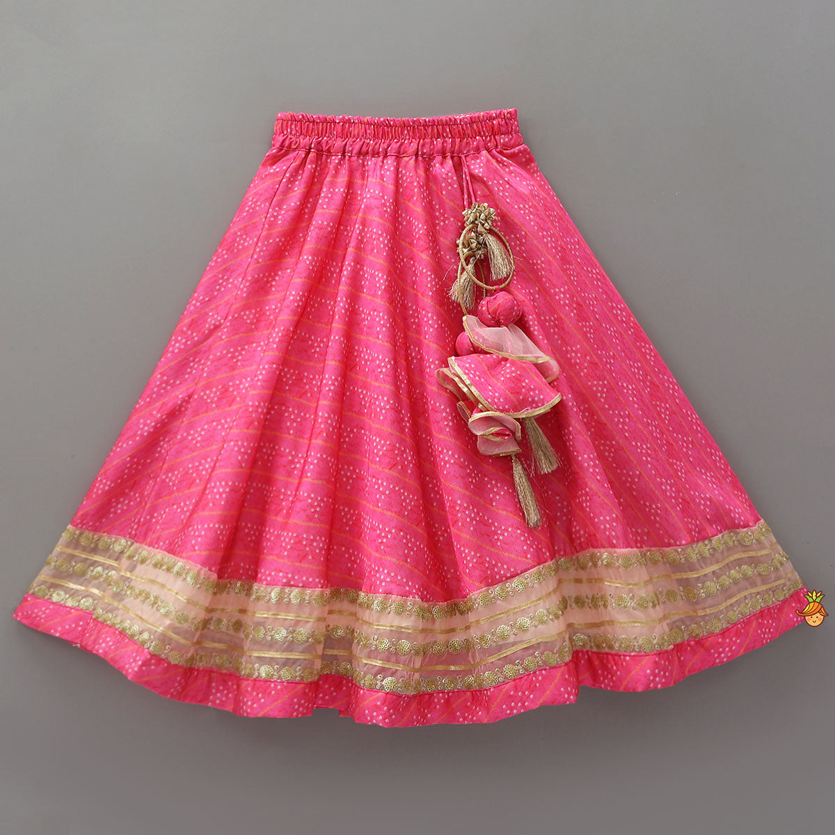 Pre Order: Elegant Pink Top And Fringes Tassels Detail Lehenga With Matching Dupatta