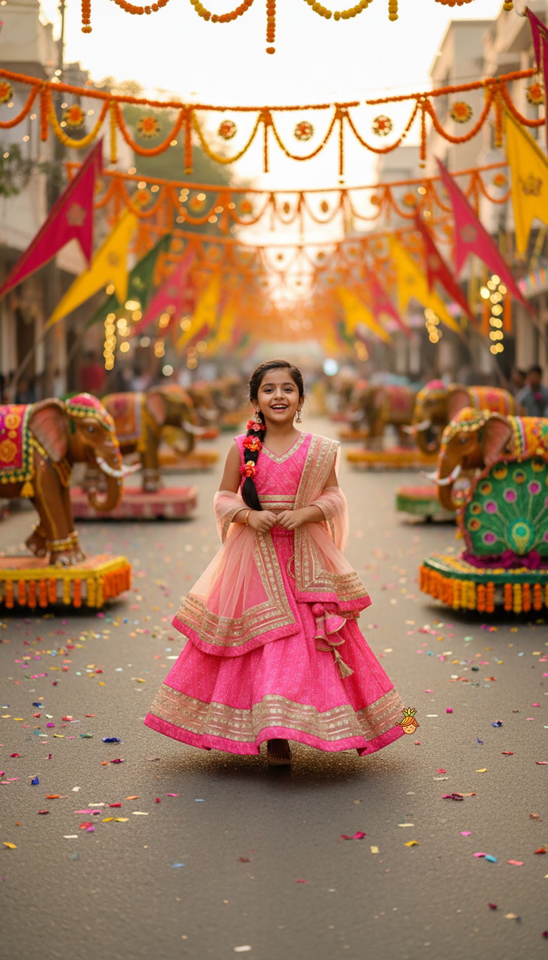 Pre Order: Elegant Pink Top And Fringes Tassels Detail Lehenga With Matching Dupatta