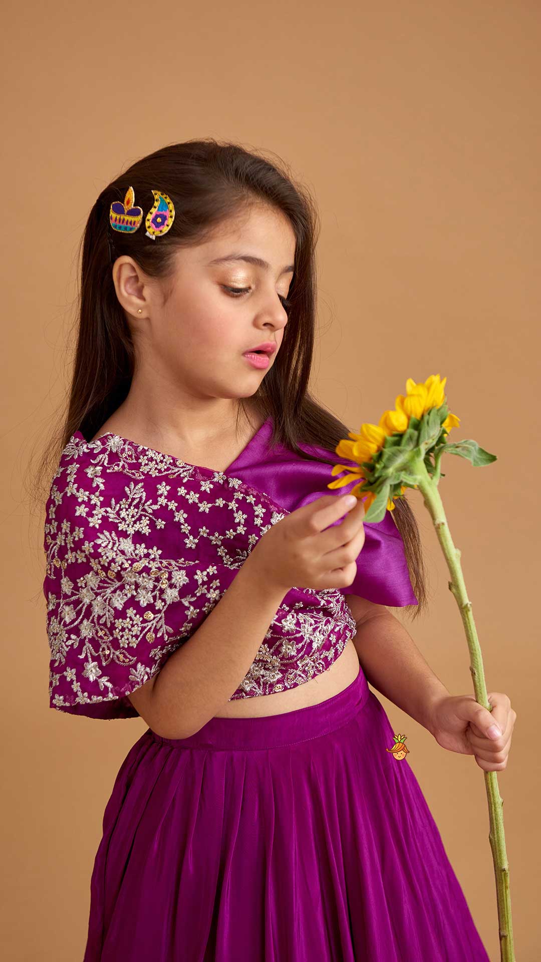 Pre Order: Stylish Overlap Purple Top And Layered Lehenga