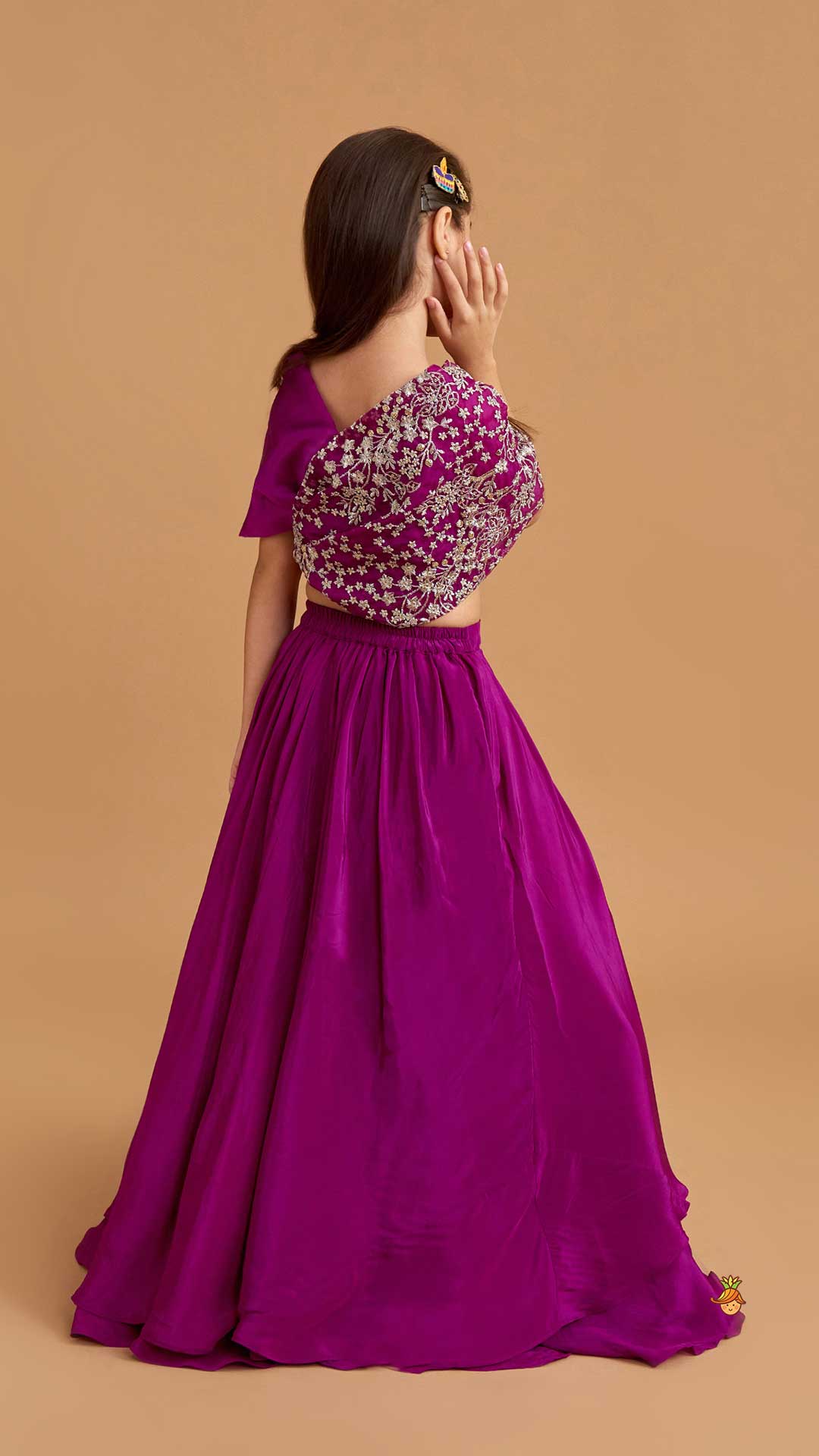 Pre Order: Stylish Overlap Purple Top And Layered Lehenga