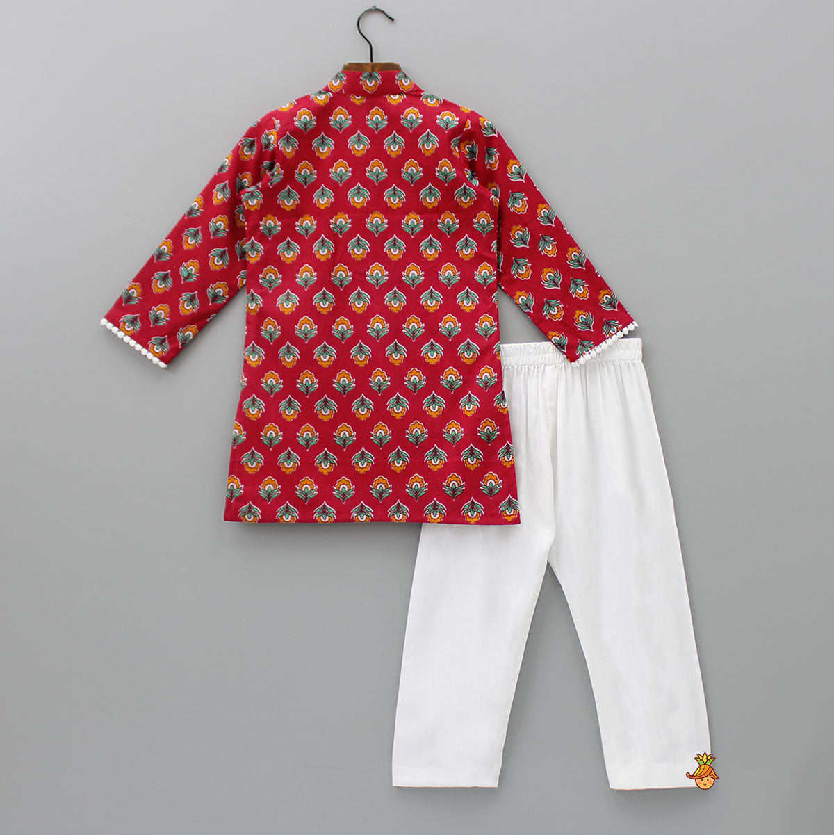 Pre Order: Jacket Style Red Printed Kurta And Pyjama