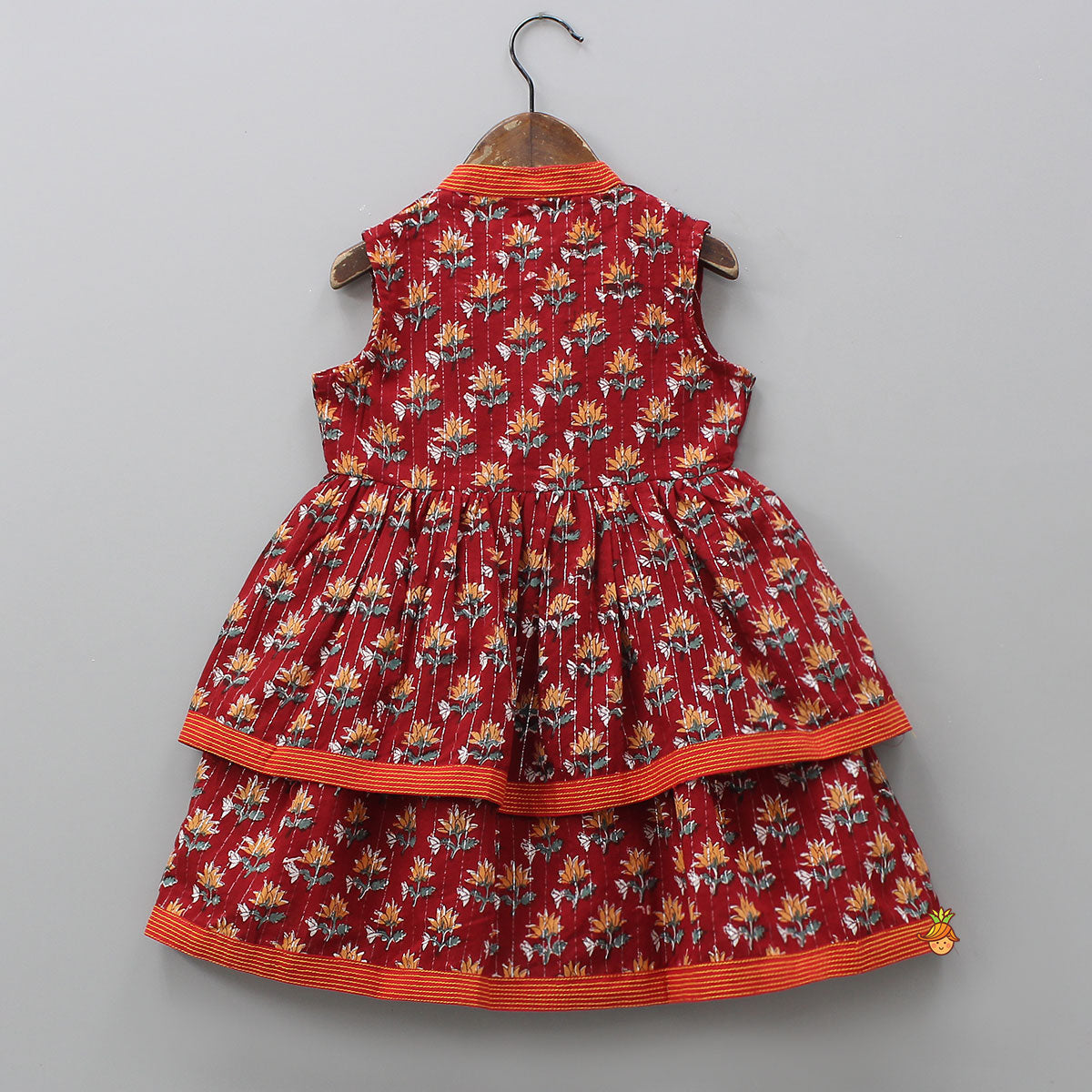 Fringes Tassels Detail Layered Jacket Style Red Kurti