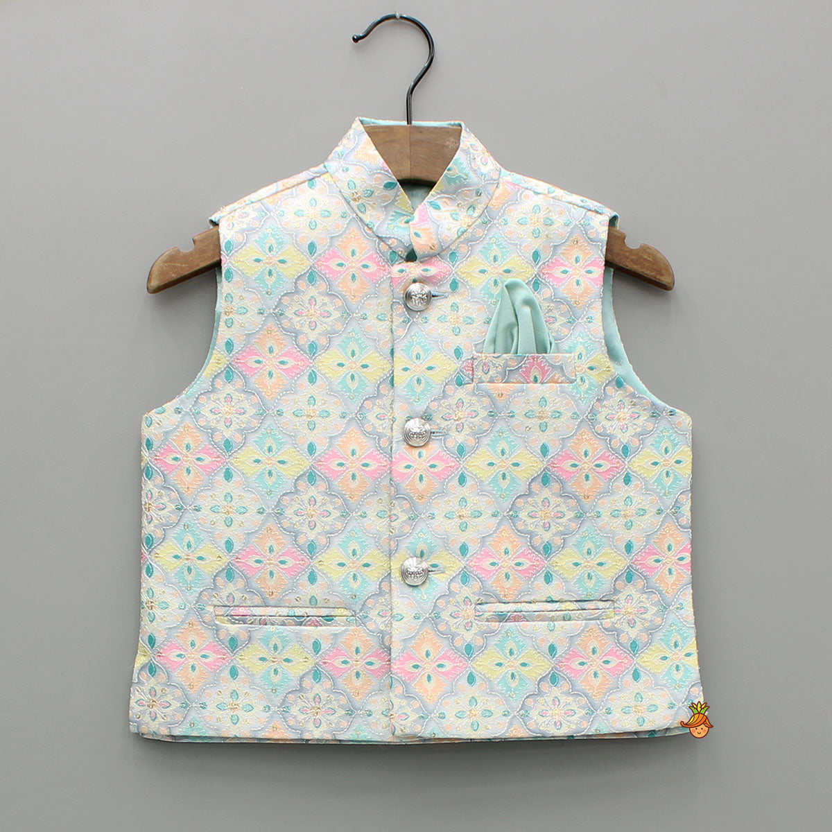 Ethnic Green Kurta With Exquisite Sequins Work Jacket And Pyjama