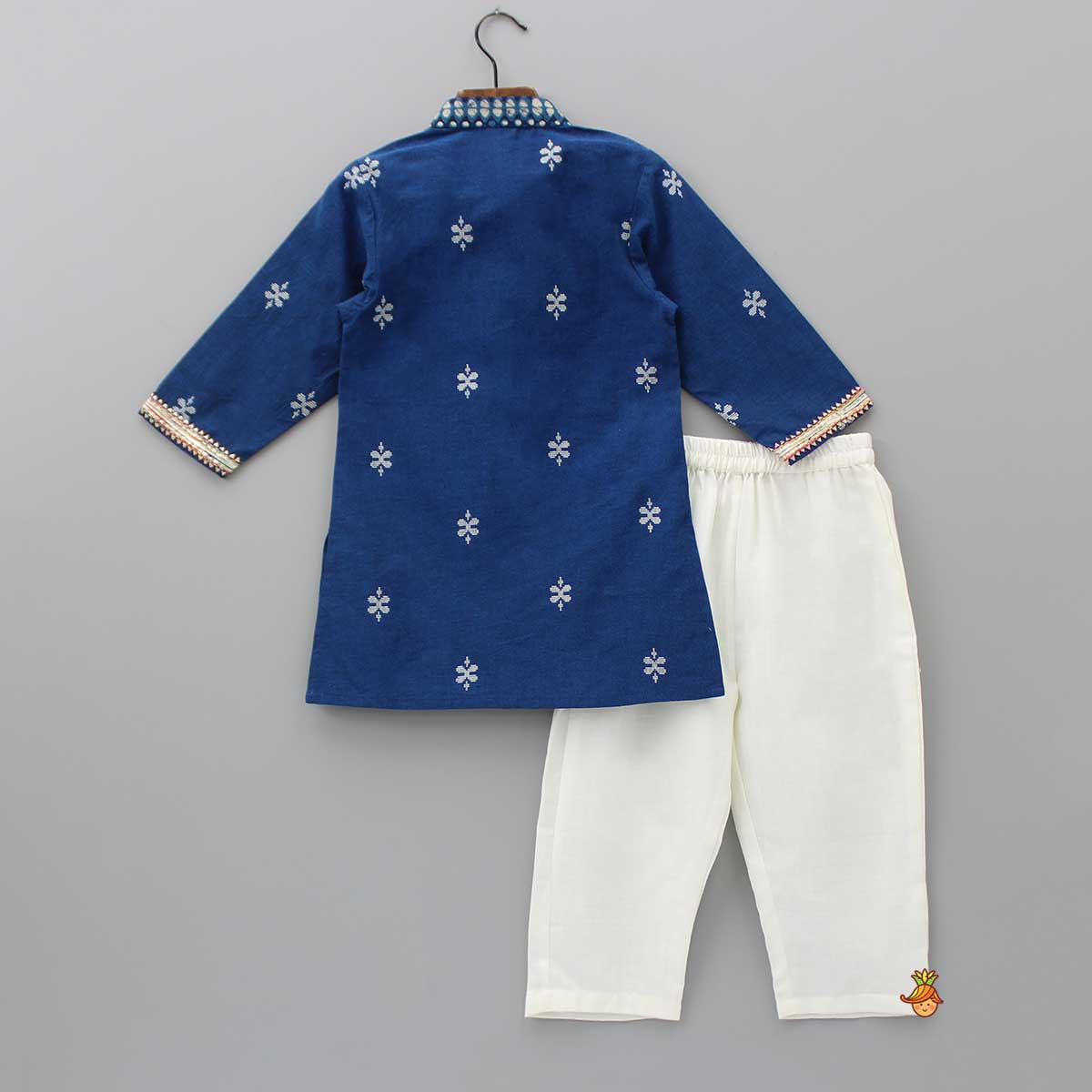 Blue Gota Lace Work Placket Kurta And Pyjama