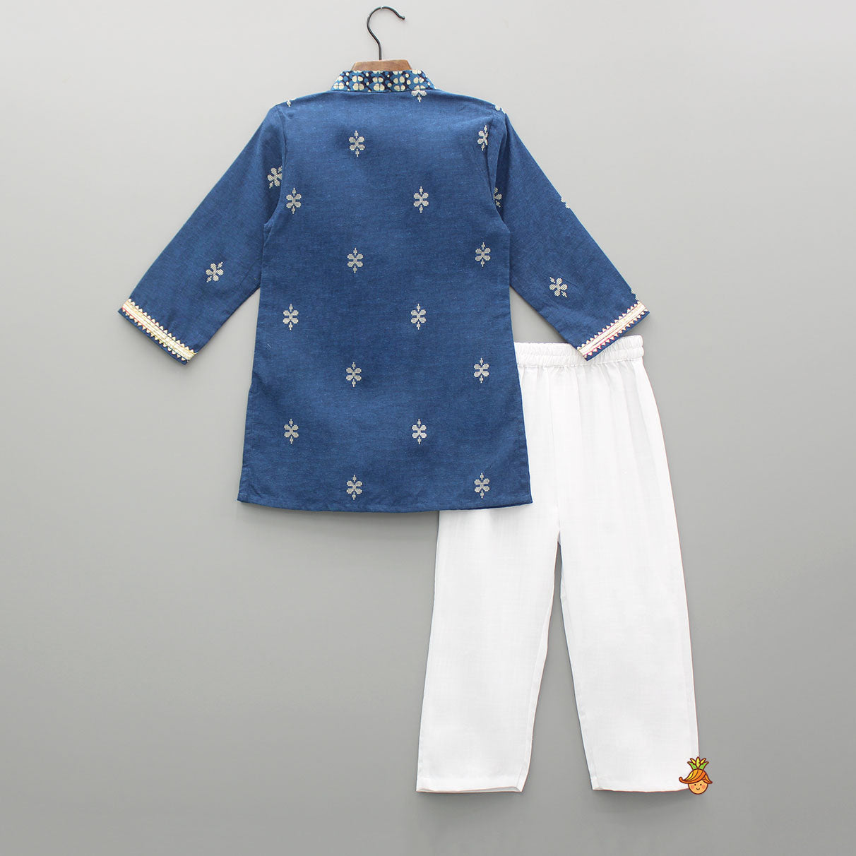 Blue Gota Lace Work Placket Kurta And Pyjama