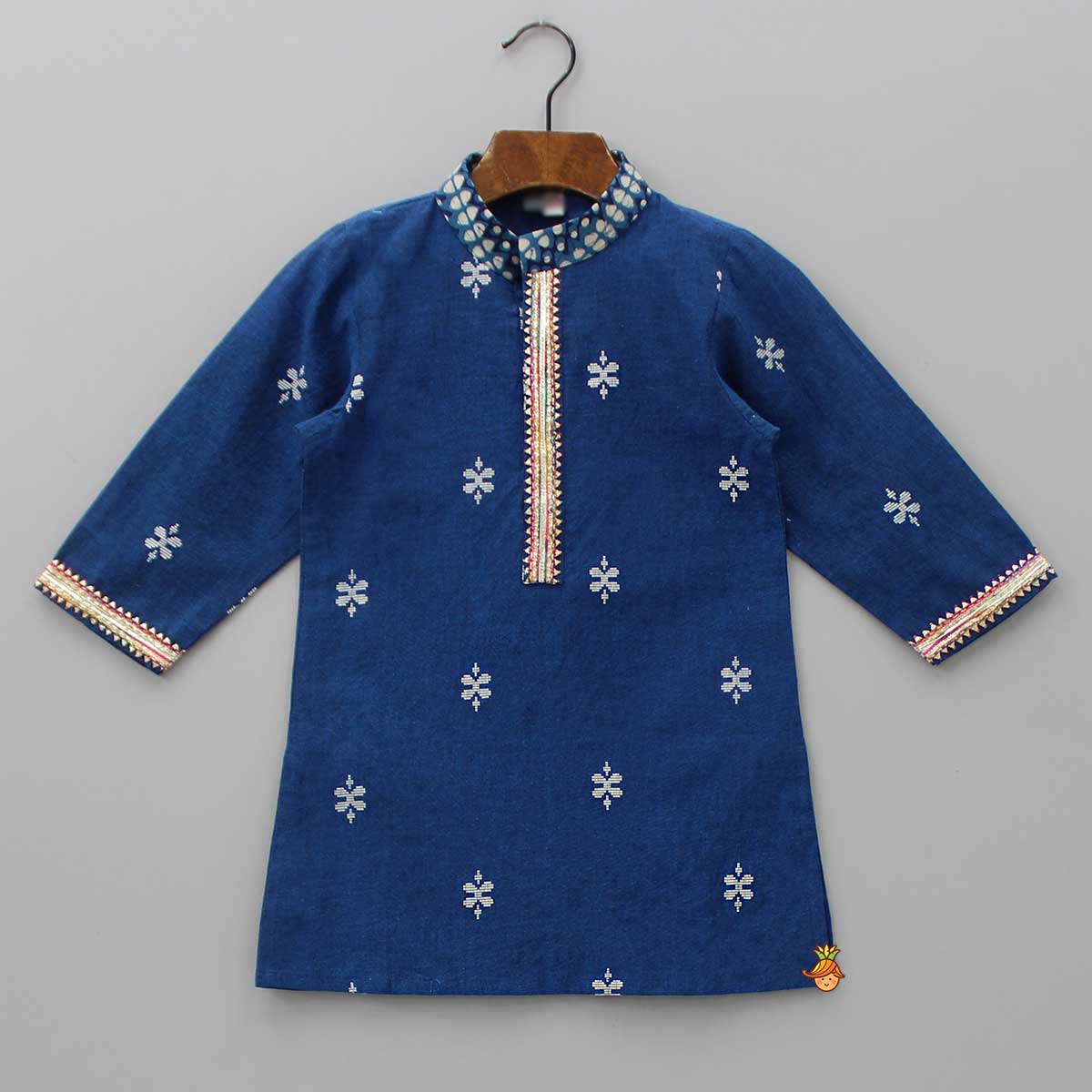 Blue Gota Lace Work Placket Kurta And Pyjama