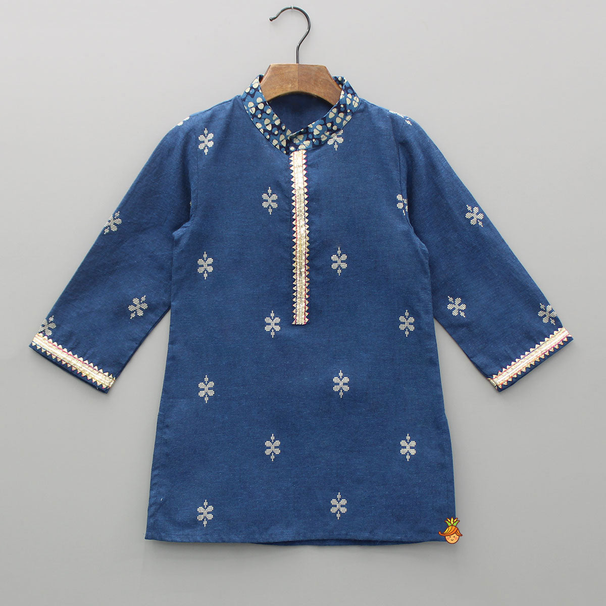 Blue Gota Lace Work Placket Kurta And Pyjama