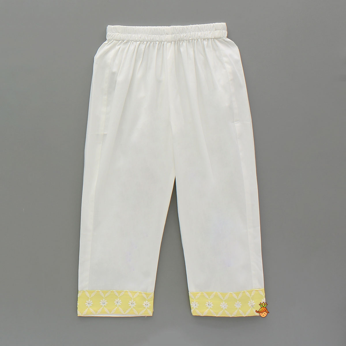 Pre Order: Strappy V Neck Embroidered Yellow Kurti And Pant With Sling Bag