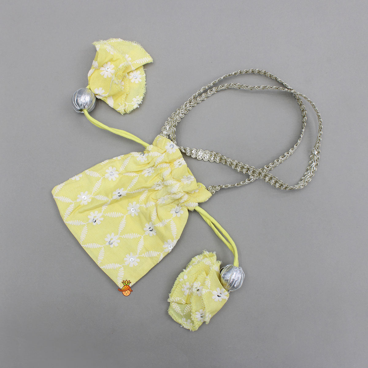 Pre Order: Strappy V Neck Embroidered Yellow Kurti And Pant With Sling Bag