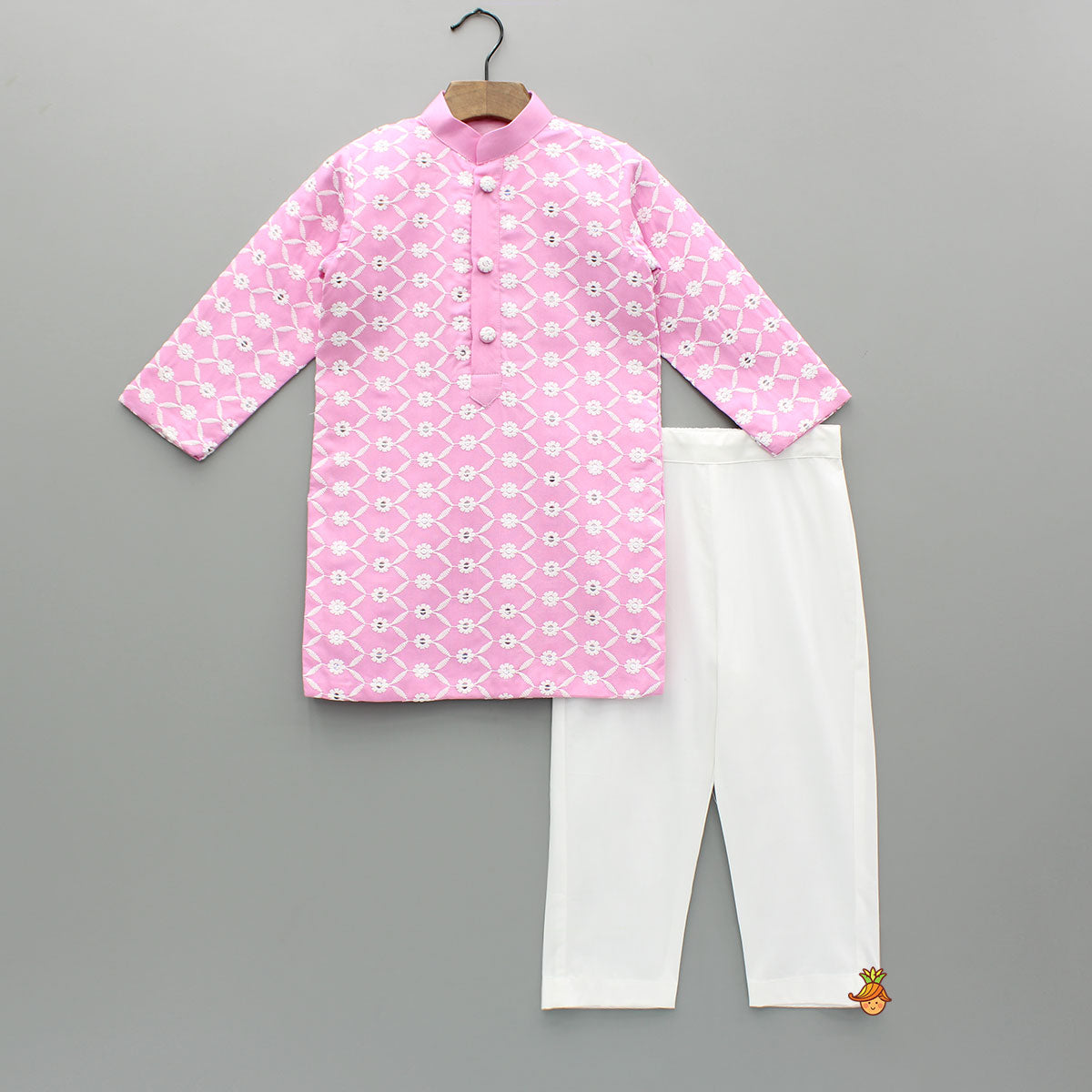 Pre Order: Ethnic Sequins And Thread Embroidered Pink Kurta With Pyjama