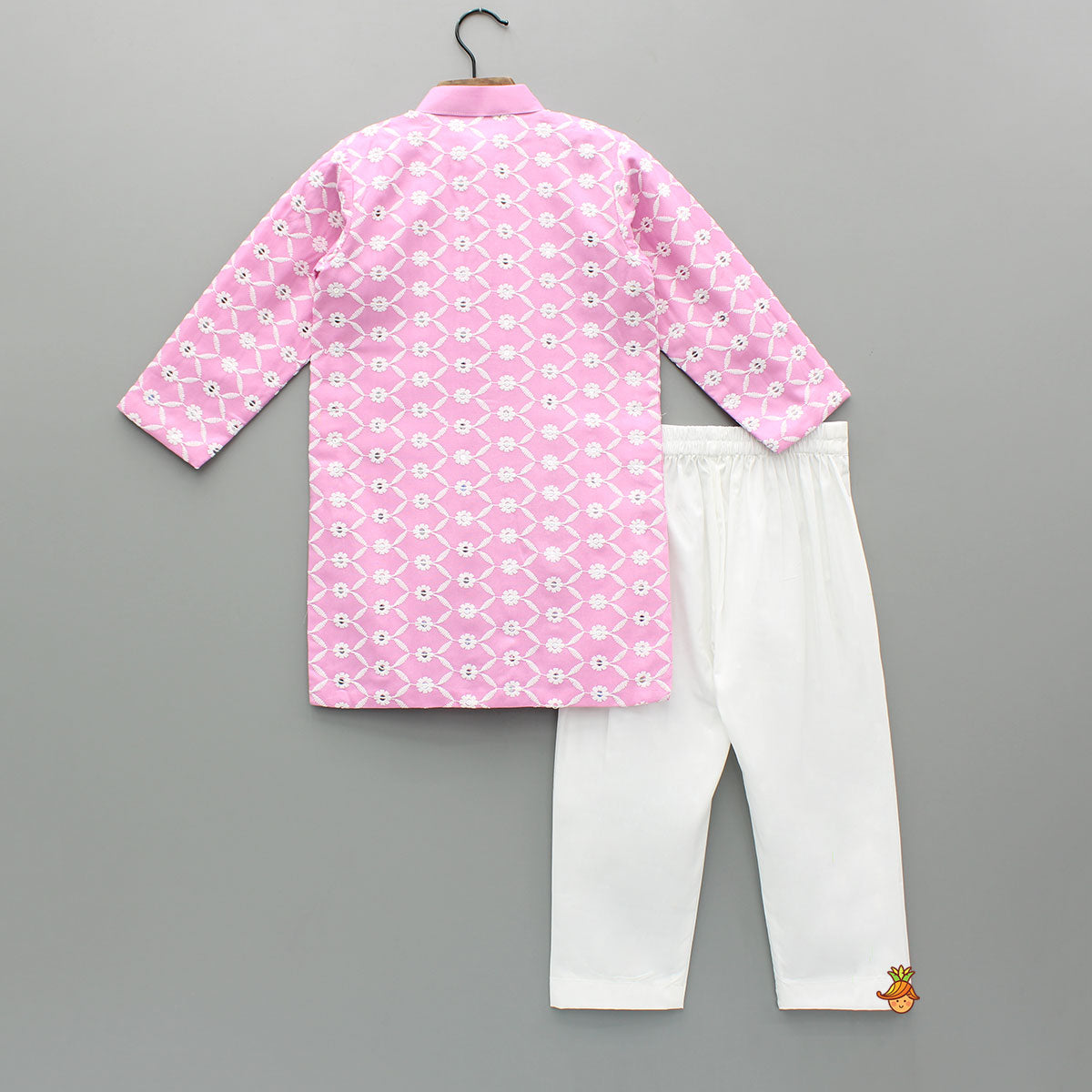 Pre Order: Ethnic Sequins And Thread Embroidered Pink Kurta With Pyjama