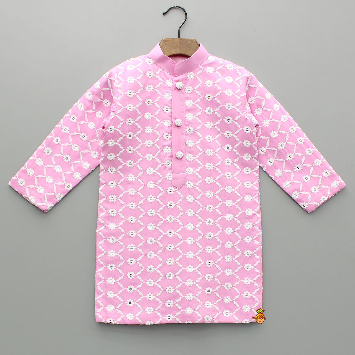 Pre Order: Ethnic Sequins And Thread Embroidered Pink Kurta With Pyjama