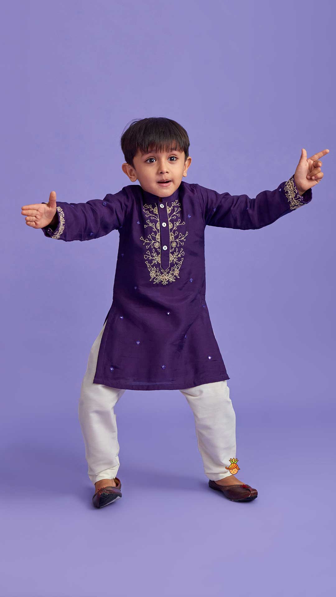 Pre Order: Purple Faux Mirror Work Kurta With Pyjama