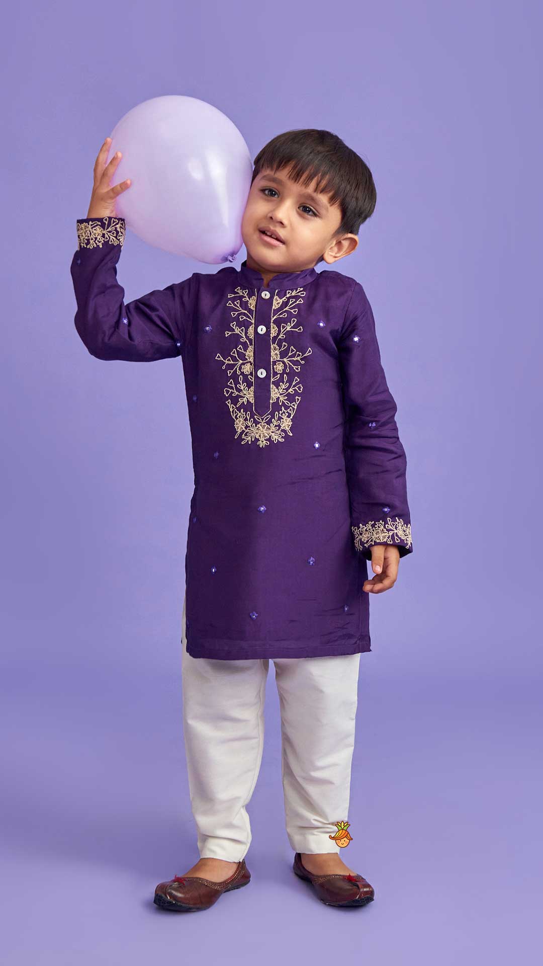 Pre Order: Purple Faux Mirror Work Kurta With Pyjama