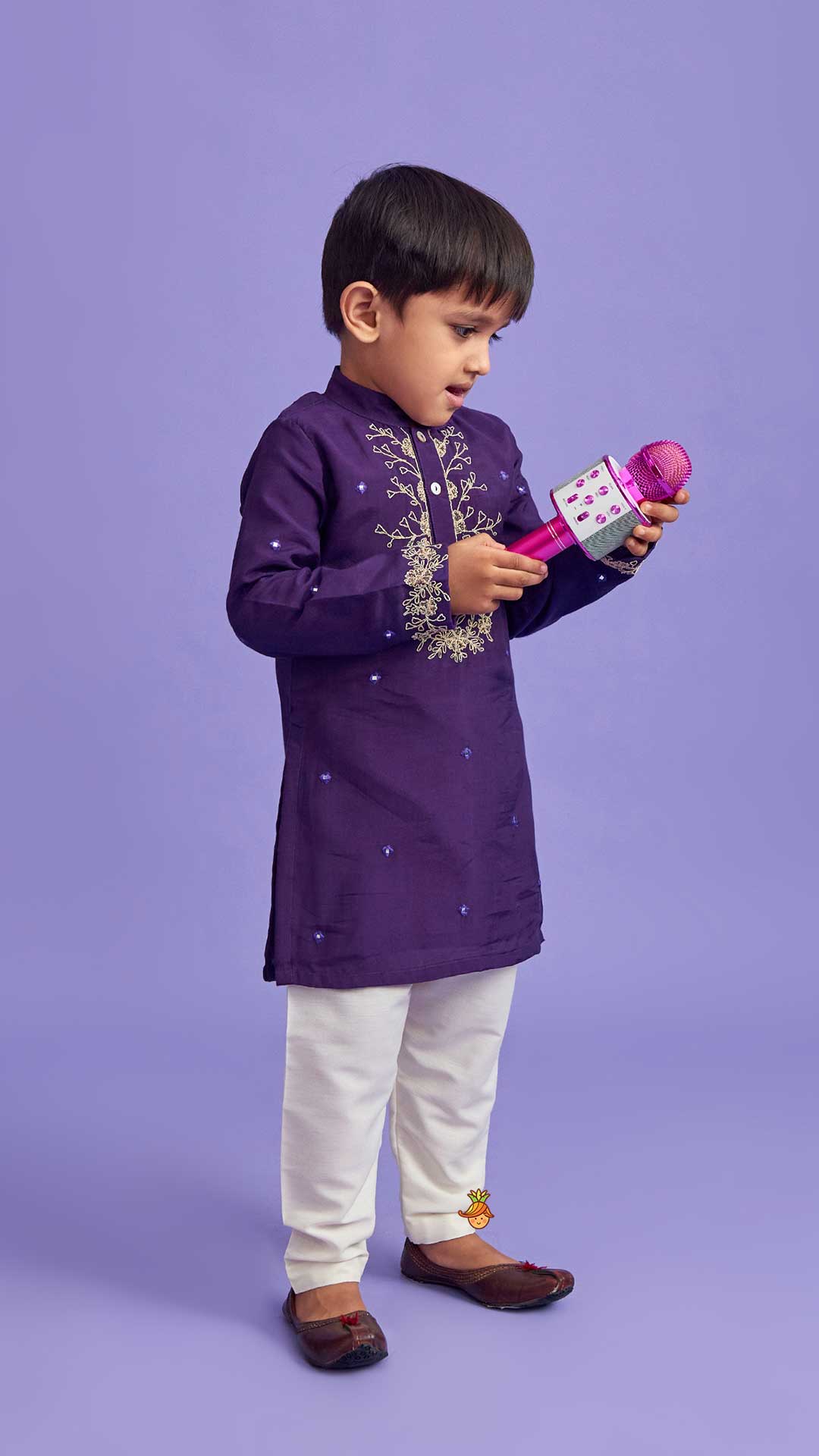 Pre Order: Purple Faux Mirror Work Kurta With Pyjama