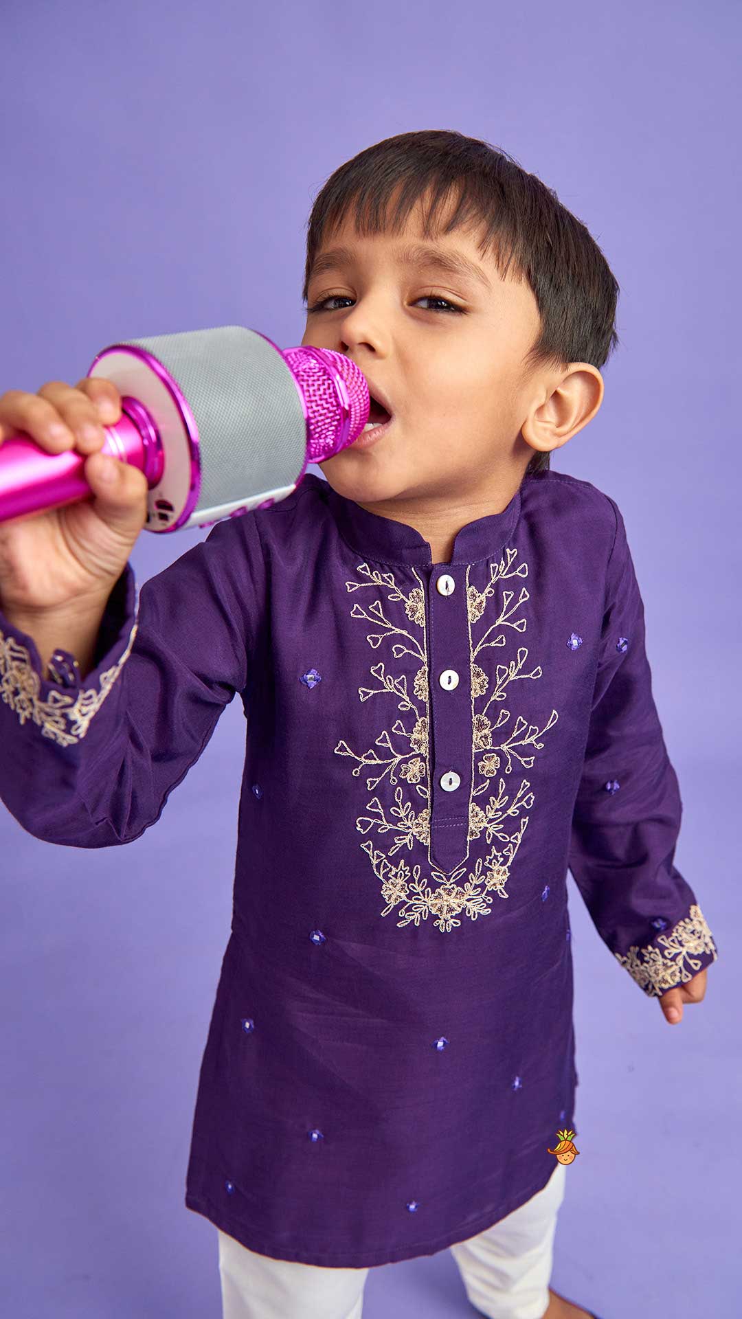 Pre Order: Purple Faux Mirror Work Kurta With Pyjama