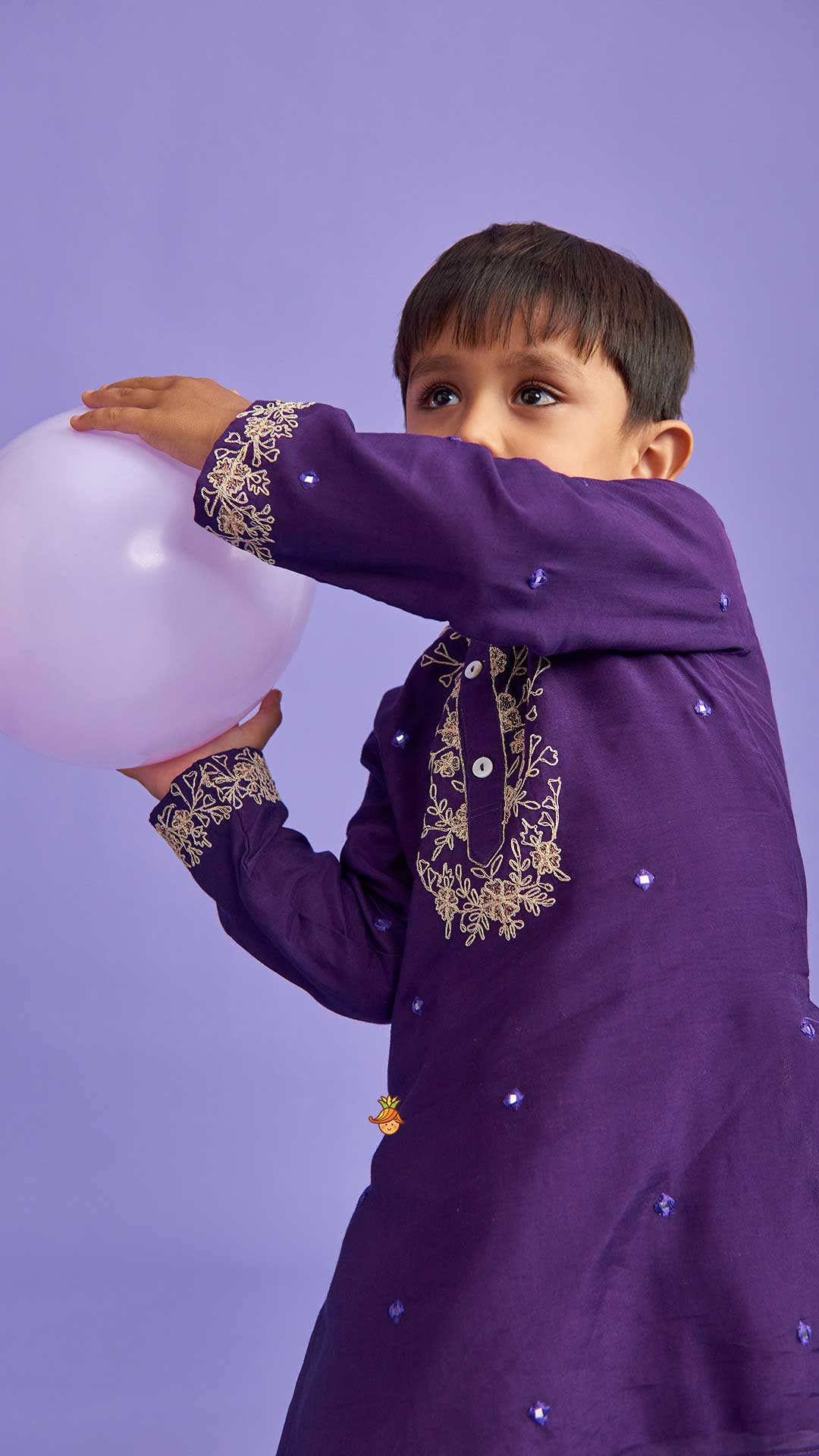 Pre Order: Purple Faux Mirror Work Kurta With Pyjama
