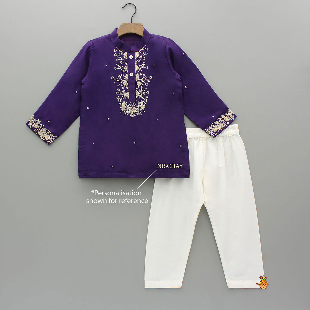 Pre Order: Purple Faux Mirror Work Kurta With Pyjama