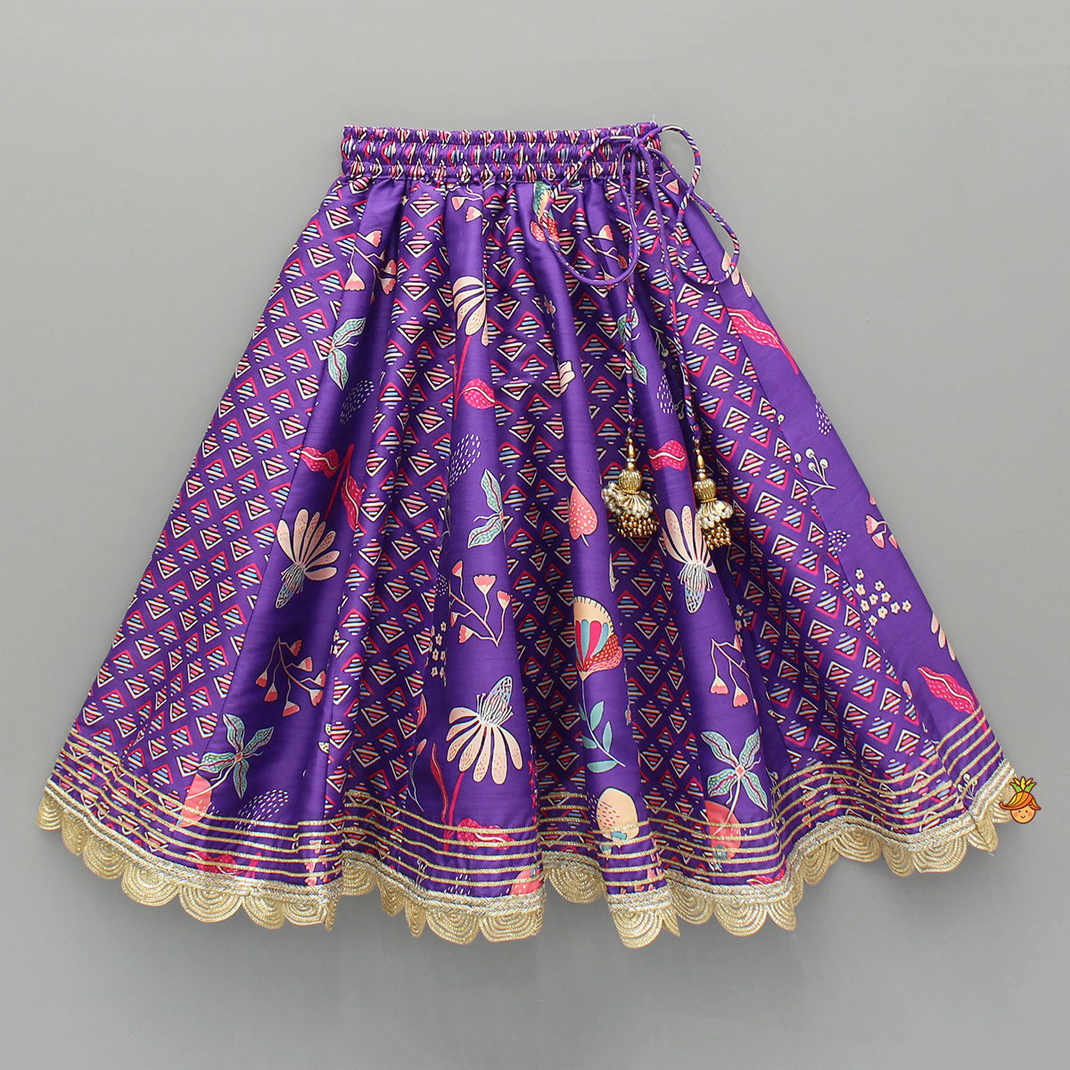 Pre Order: Scalloped Hem V Neck Purple Top And Lehenga With Matching Hair Band
