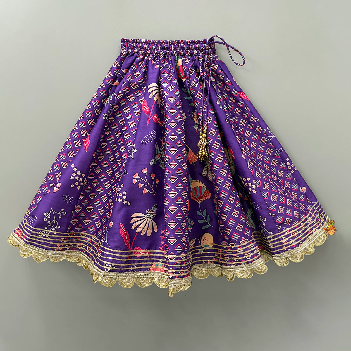 Pre Order: Scalloped Hem V Neck Purple Top And Lehenga With Matching Hair Band