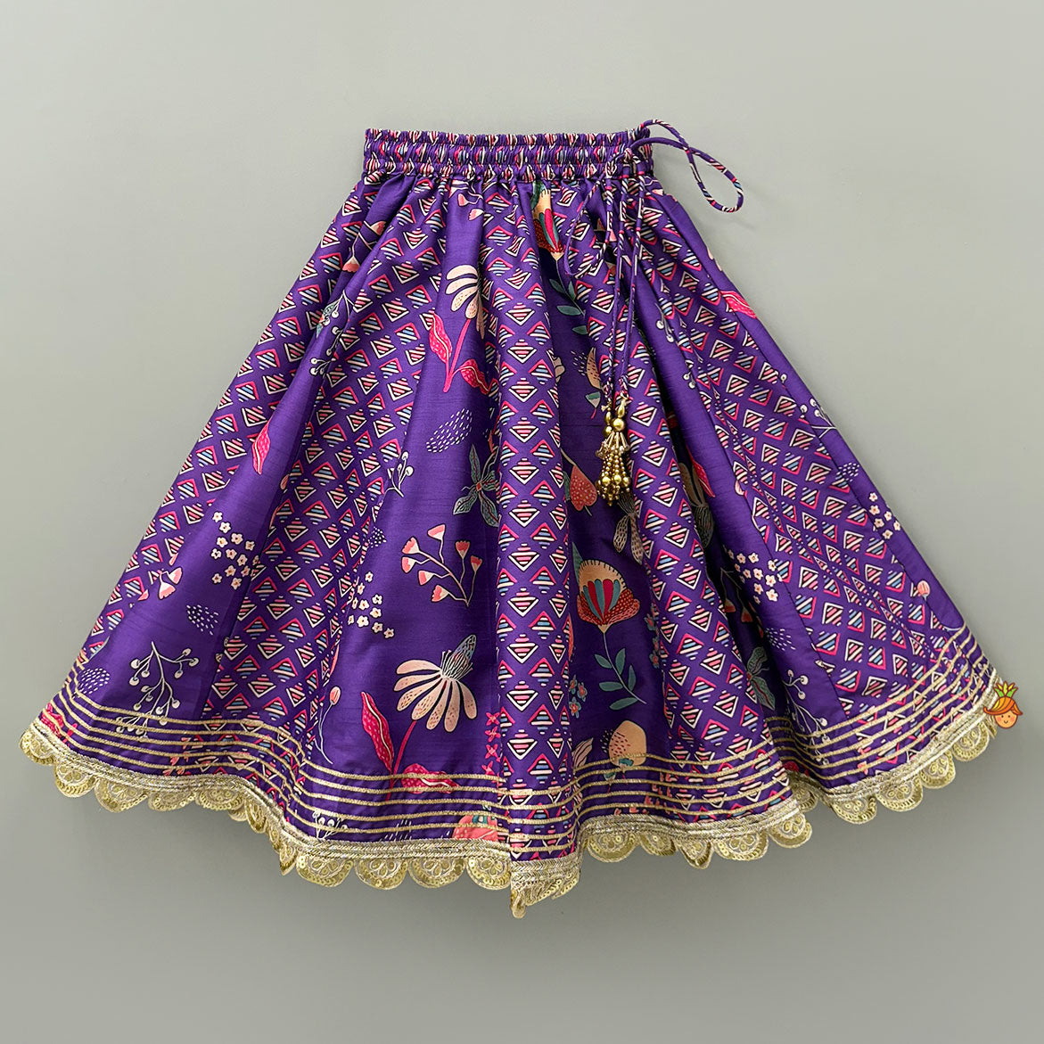 Pre Order: Scalloped Hem V Neck Purple Top And Lehenga With Matching Hair Band