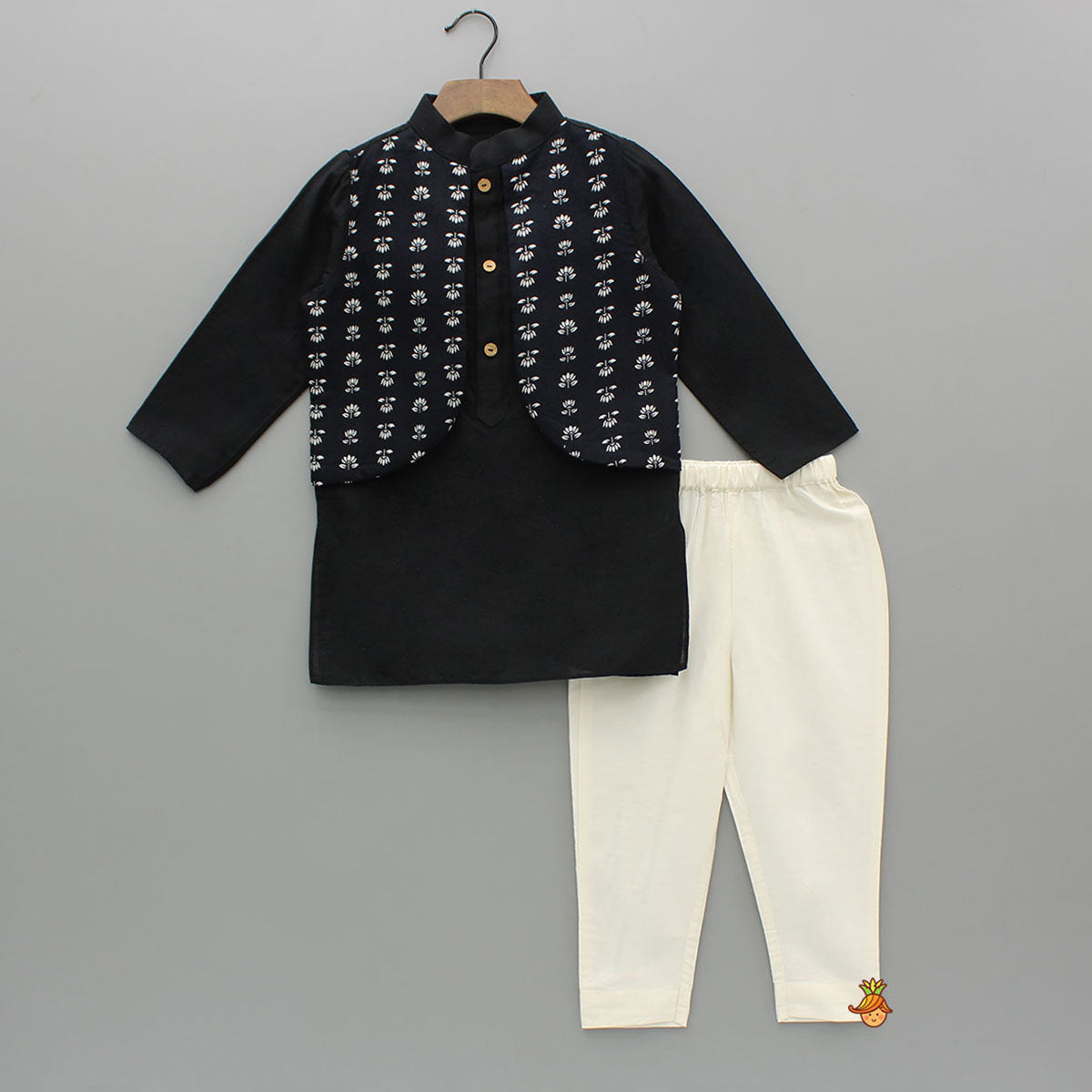 Jacket Style Black Kurta And Pyjama