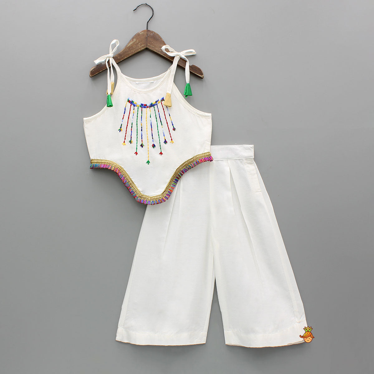 Pre Order: Asymmetric Multicolour Embroidered Top With Palazzo