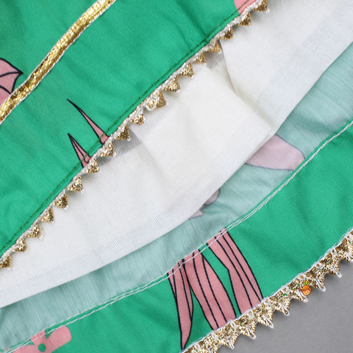 Pre Order: Green Top And Sharara With Pink Floral Prints And Net Dupatta