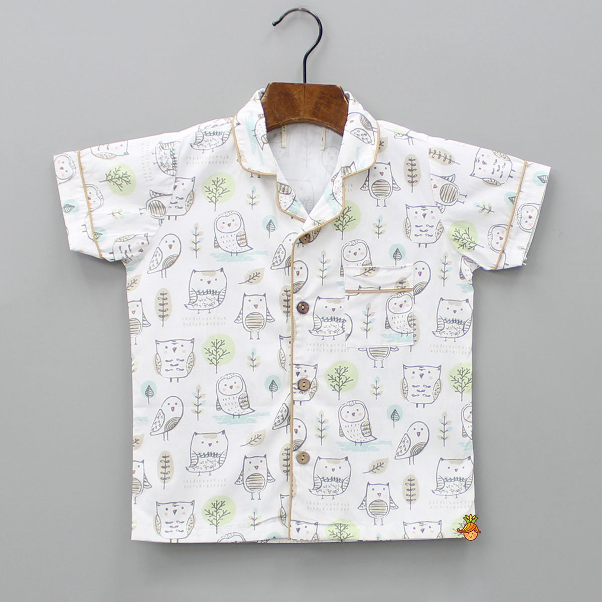 Pre Order: Owl Printed Off White Sleepwear