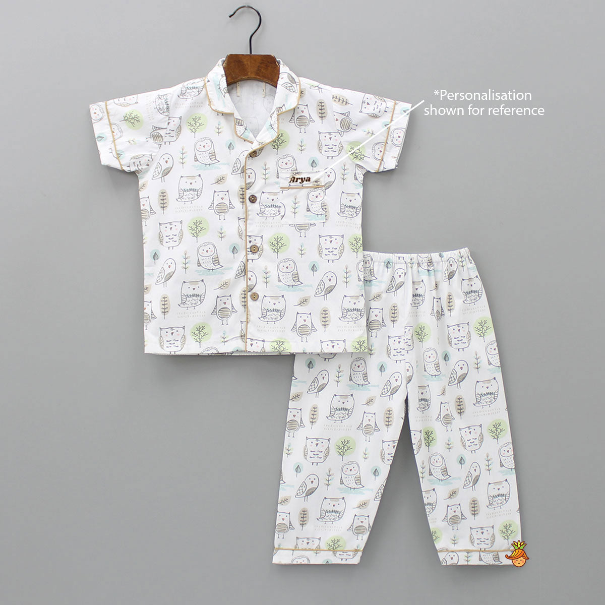 Pre Order: Owl Printed Off White Sleepwear