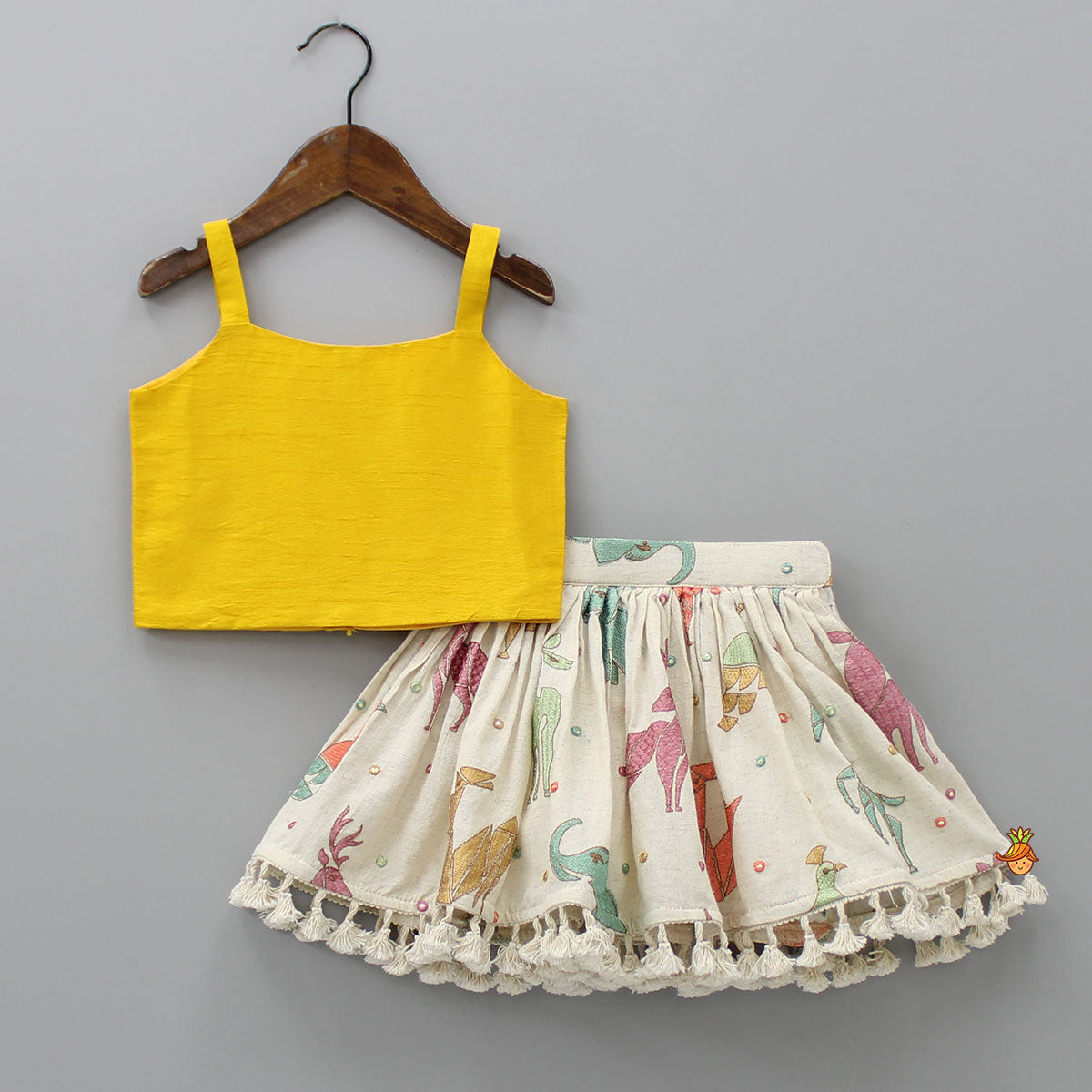 Pre Order: Mustard Crop Top With Notch Collar Jacket And Skirt