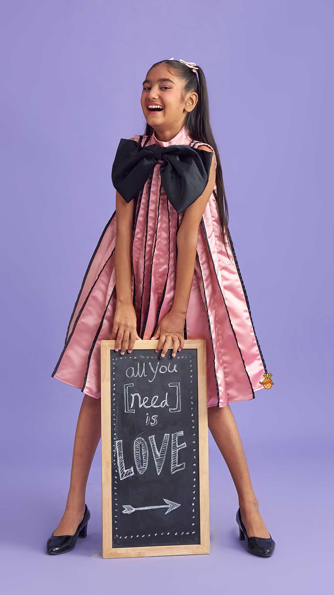 Pre Order: Charming Pink And Black Stylish Pleated Dress