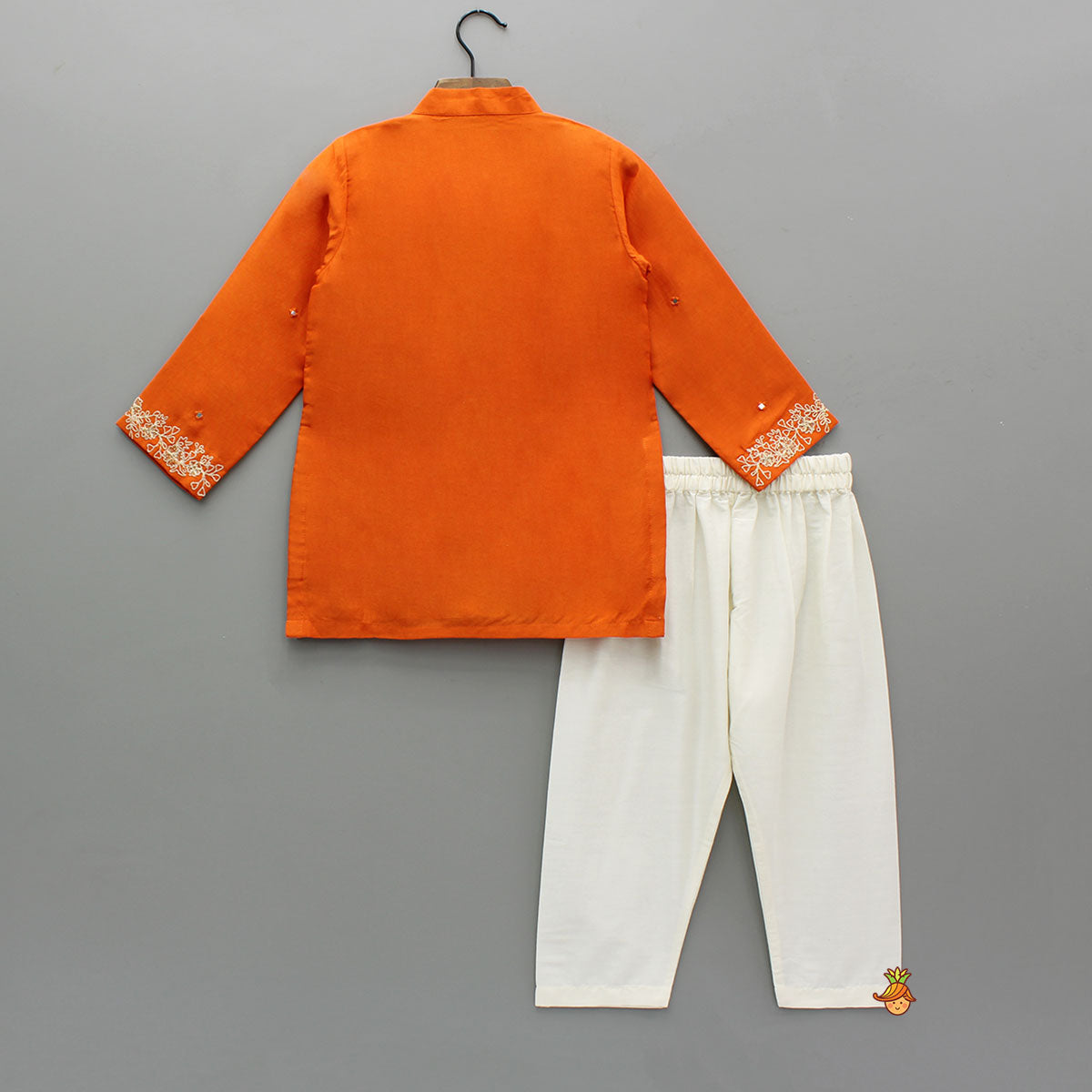 Pre Order: Orange Faux Mirror Work Kurta With Pyjama